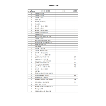 Części zamienne - Zamiatarka MT1